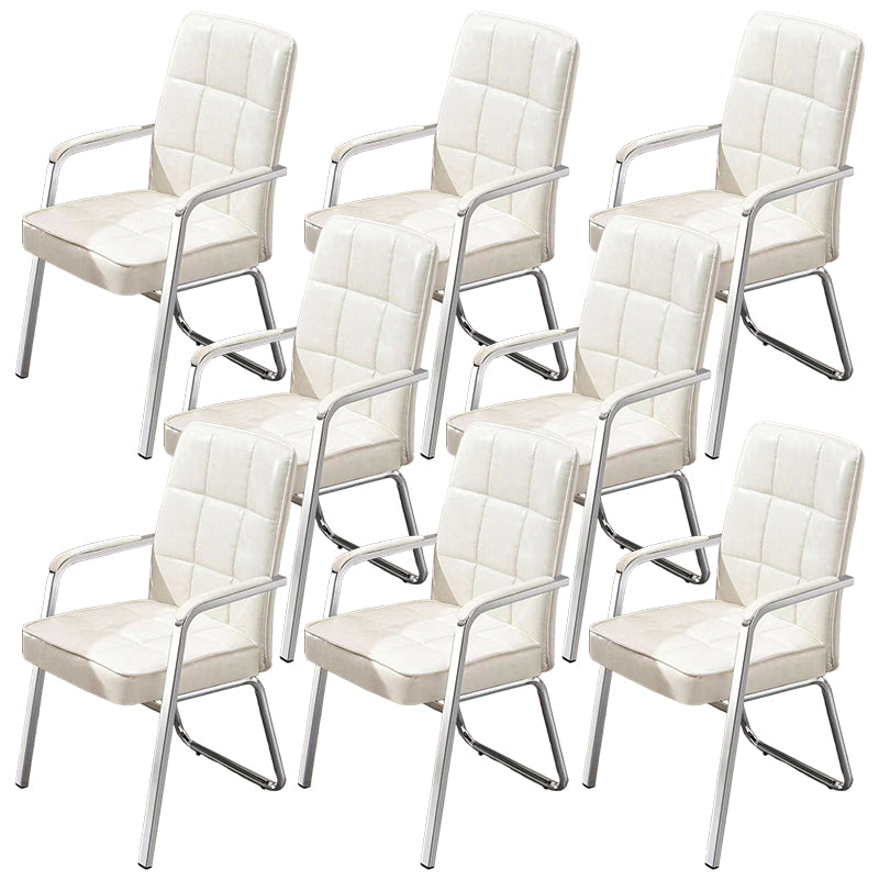 Modern Fixed Arms Leather Chair No Wheels Mid-Back Office Chair