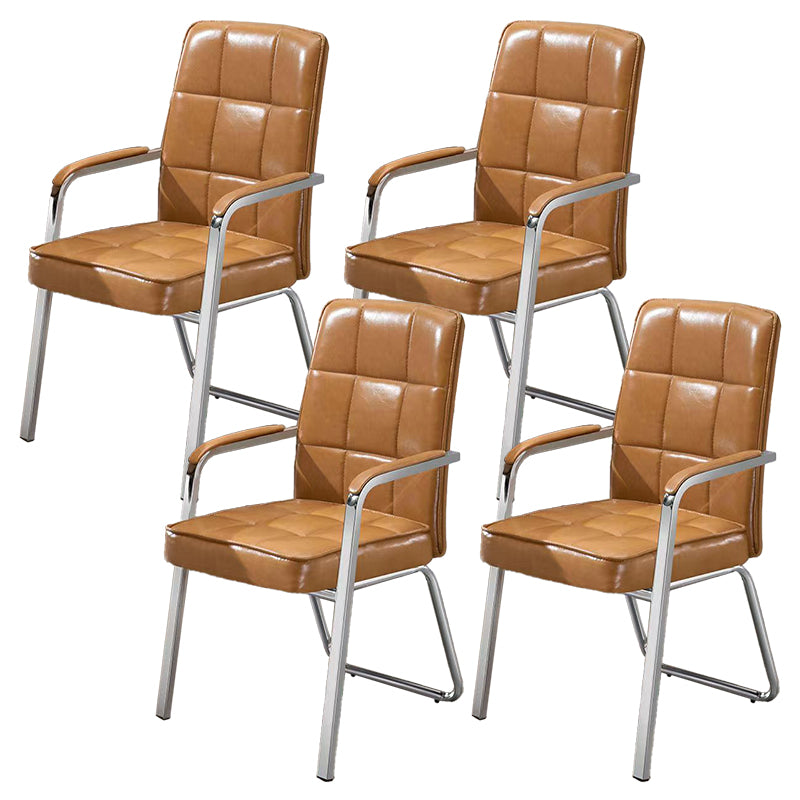 Modern Fixed Arms Leather Chair No Wheels Mid-Back Office Chair