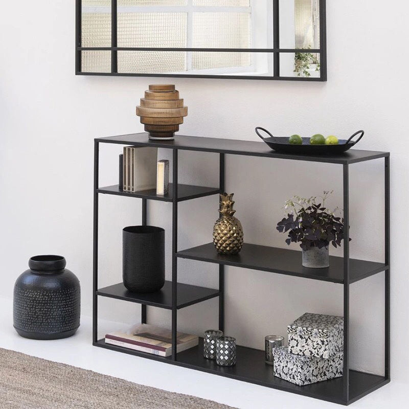 Modern Metal Bookshelf Black Etagere Open Shelf Horizontal Bookcase