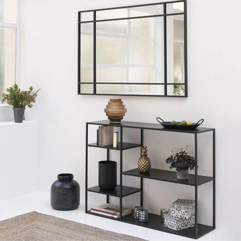 Modern Metal Bookshelf Black Etagere Open Shelf Horizontal Bookcase