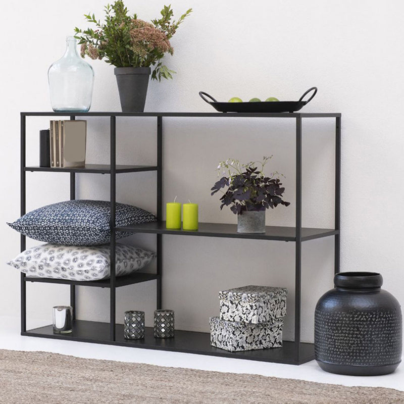 Modern Metal Bookshelf Black Etagere Open Shelf Horizontal Bookcase