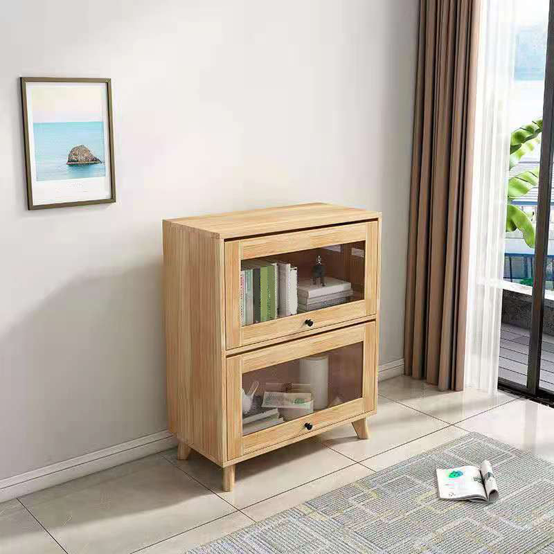 Natural Modern Style Geometric Bookshelf Solid Wooden Bookcase with Rectangular Shelves