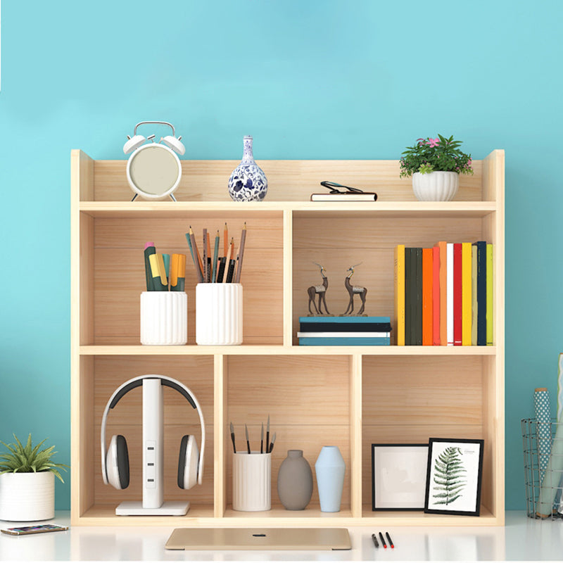 Mid-Century Modern Natural Bookcase Wooden Standard Bookshelf with Closed Back