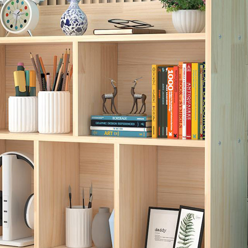 Mid-Century Modern Natural Bookcase Wooden Standard Bookshelf with Closed Back