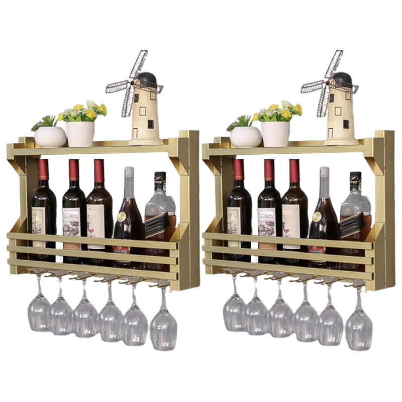 Iron Wall Mounted Modern Wine Rack Wine Rack in Brown with Storage