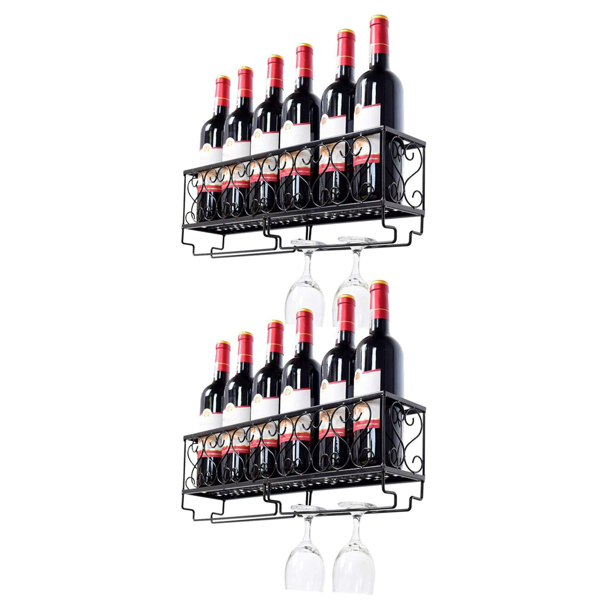 Metal Modern Wine Shelf Wall Mounted Stemware Holder Wine Holder with Shelf