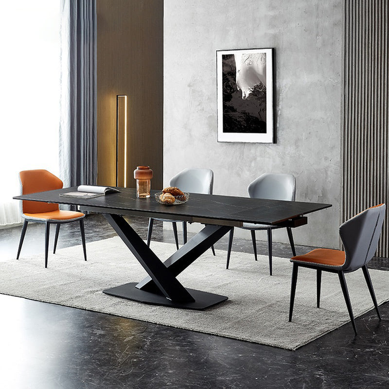 Designer Rectangle 1/4/5/6 Pieces Dinette Set Black Stone and Metal Dining Table Set