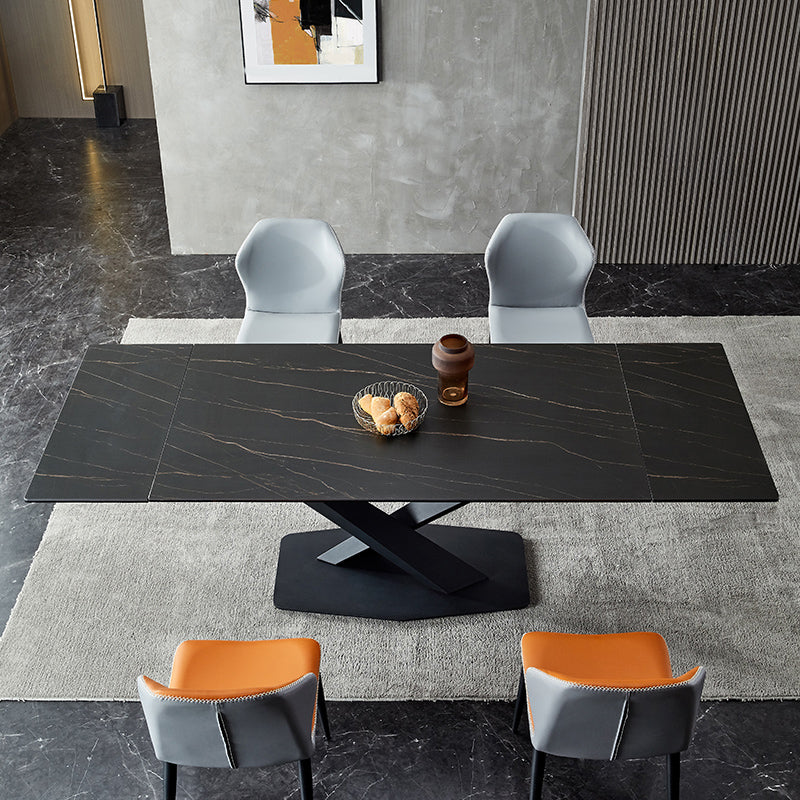Designer Rectangle 1/4/5/6 Pieces Dinette Set Black Stone and Metal Dining Table Set