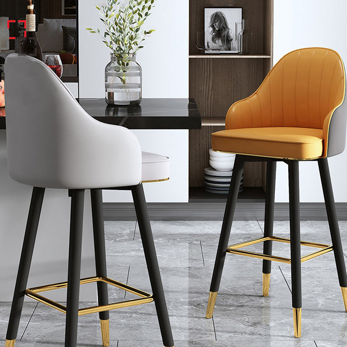 Modern Swivel Home Bar Stool Matte Finish Leather Armed Stool