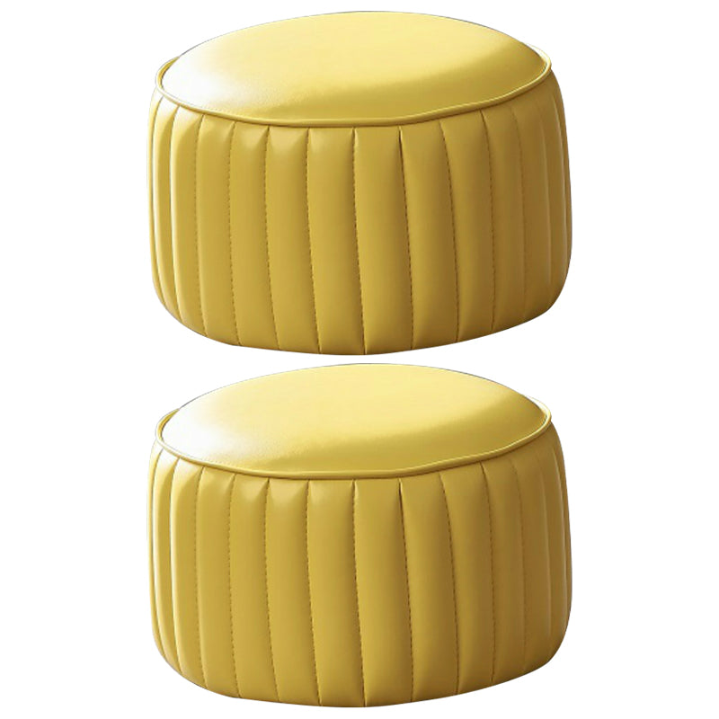 Contemporary Water Resistant Pouf Round Orange Leather Ottoman