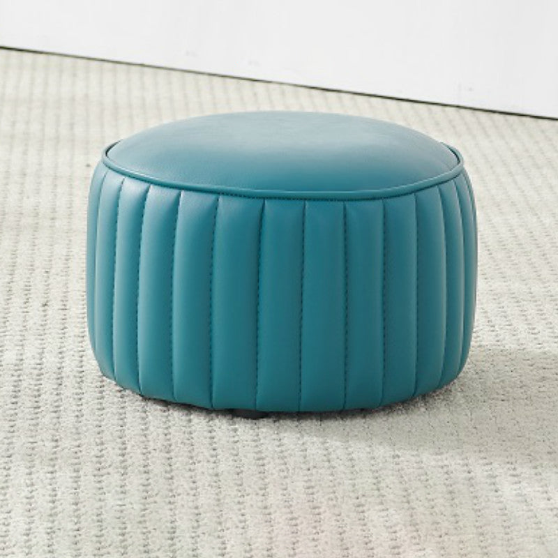 Contemporary Water Resistant Pouf Round Orange Leather Ottoman