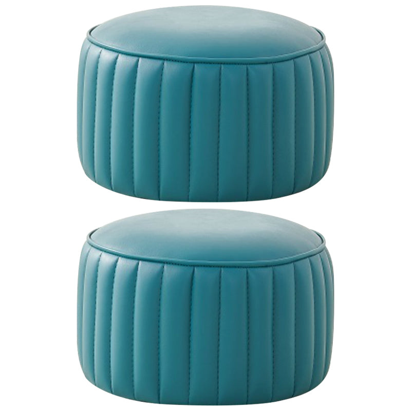 Contemporary Water Resistant Pouf Round Orange Leather Ottoman