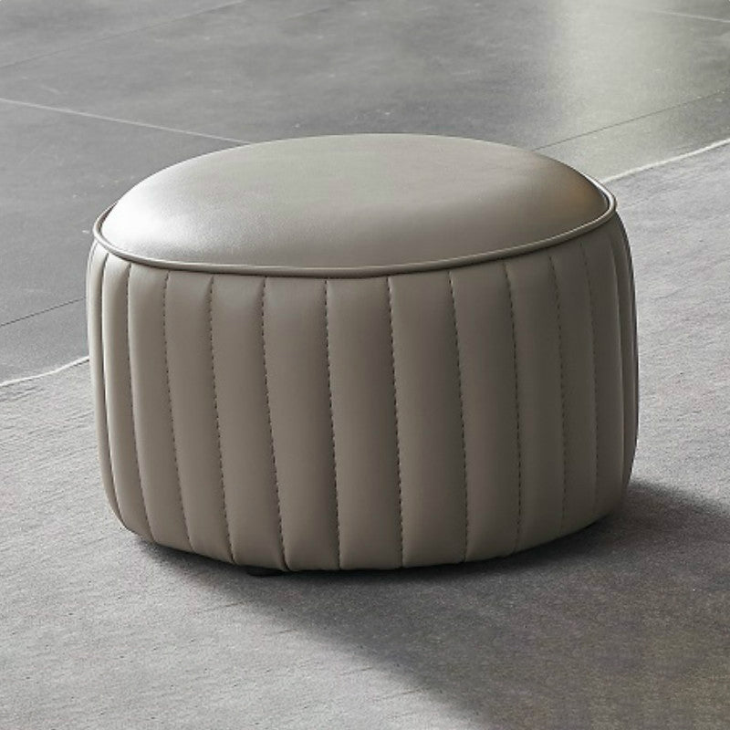 Contemporary Water Resistant Pouf Round Orange Leather Ottoman