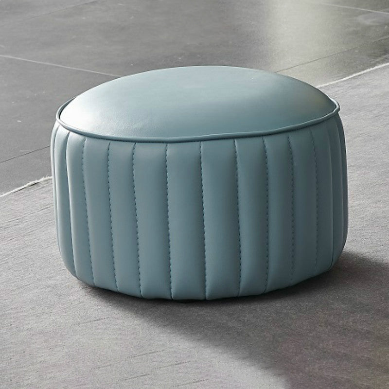 Contemporary Water Resistant Pouf Round Orange Leather Ottoman