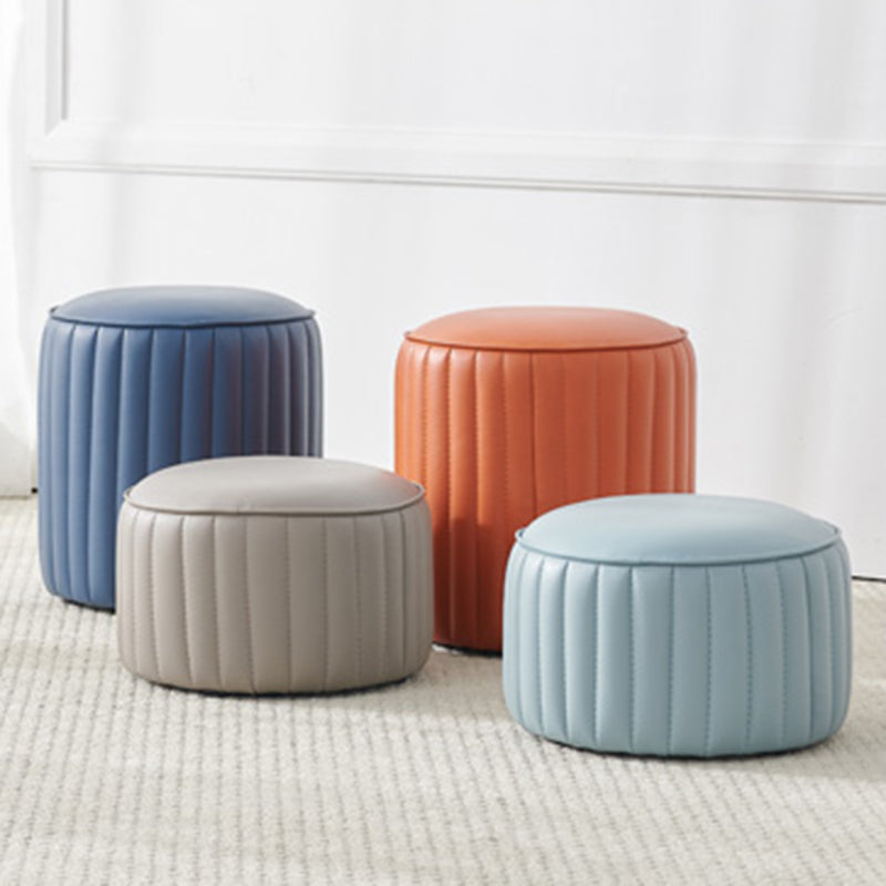 Contemporary Water Resistant Pouf Round Orange Leather Ottoman