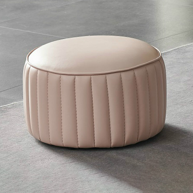 Contemporary Water Resistant Pouf Round Orange Leather Ottoman