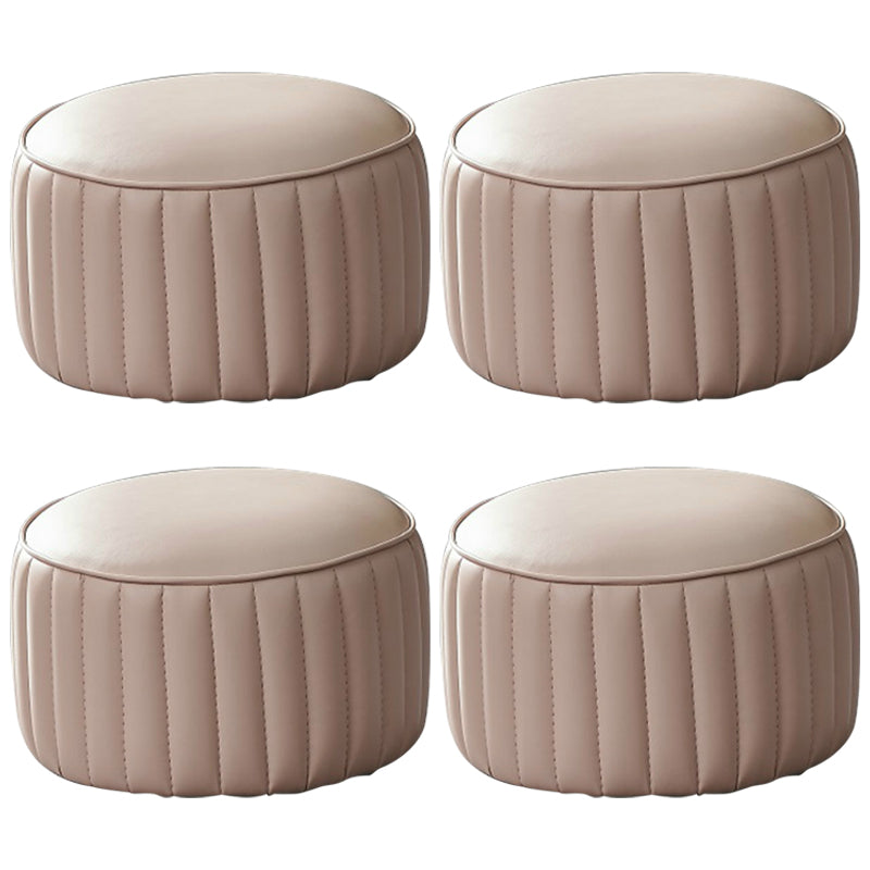 Contemporary Water Resistant Pouf Round Orange Leather Ottoman