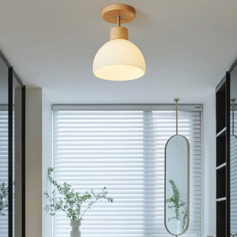 Domed Semi Flush Mount Nordic Style Wooden Beige Semi Mount Lighting