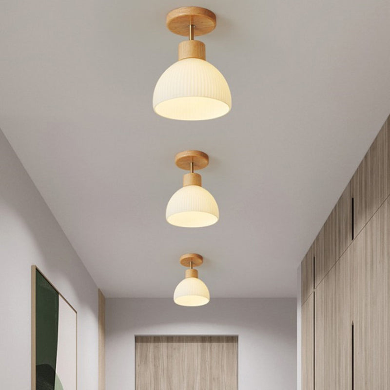Domed Semi Flush Mount Nordic Style Wooden Beige Semi Mount Lighting