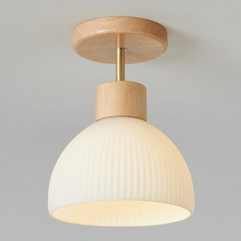 Domed Semi Flush Mount Nordic Style Wooden Beige Semi Mount Lighting
