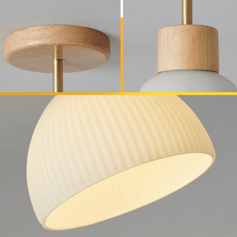 Domed Semi Flush Mount Nordic Style Wooden Beige Semi Mount Lighting