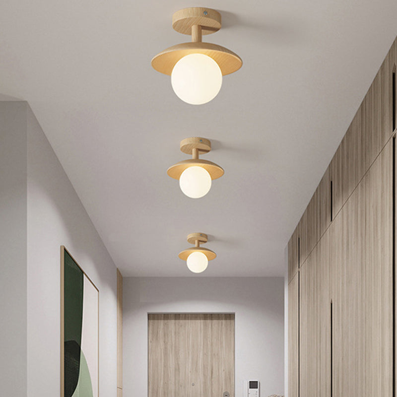 Shaded Semi Flush Mount Lighting Modern Style Wood Beige Ceiling Mounted Fixture