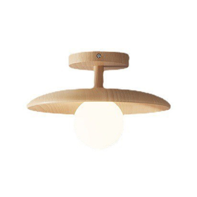 Shaded Semi Flush Mount Lighting Modern Style Wood Beige Ceiling Mounted Fixture