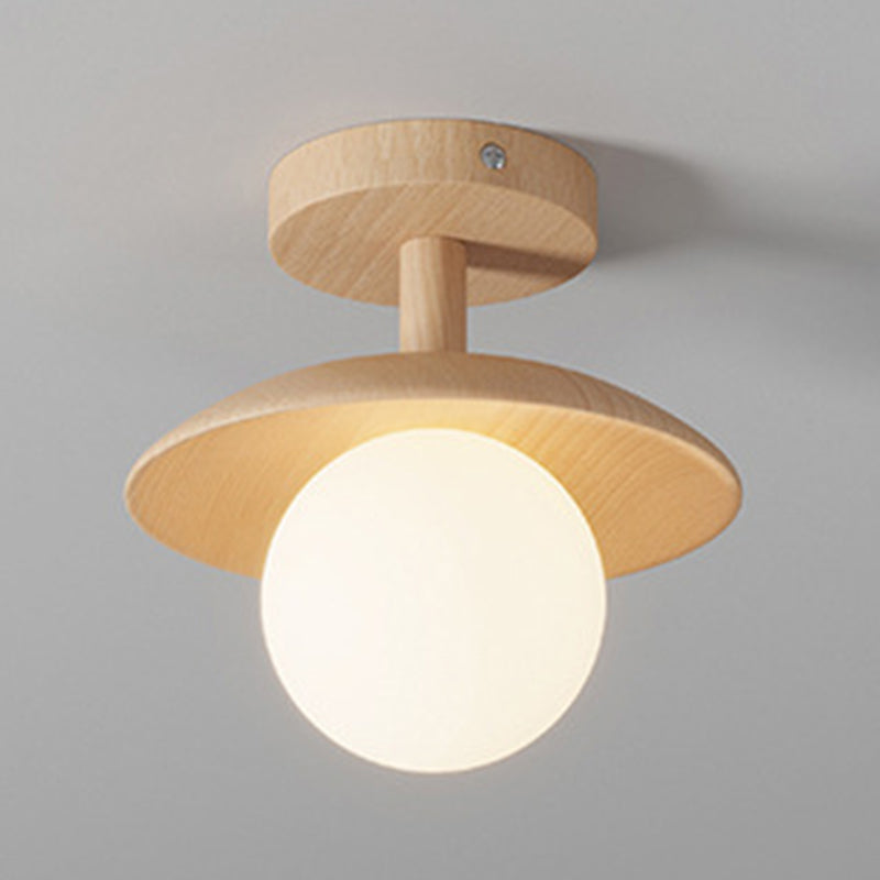 Shaded Semi Flush Mount Lighting Modern Style Wood Beige Ceiling Mounted Fixture