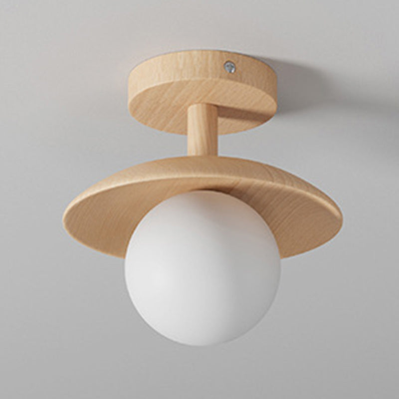 Shaded Semi Flush Mount Lighting Modern Style Wood Beige Ceiling Mounted Fixture