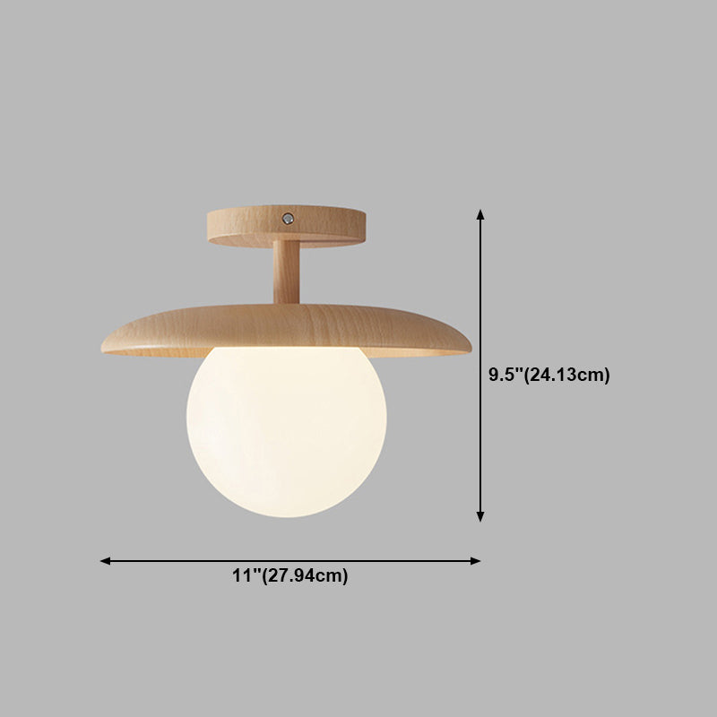 Shaded Semi Flush Mount Lighting Modern Style Wood Beige Ceiling Mounted Fixture