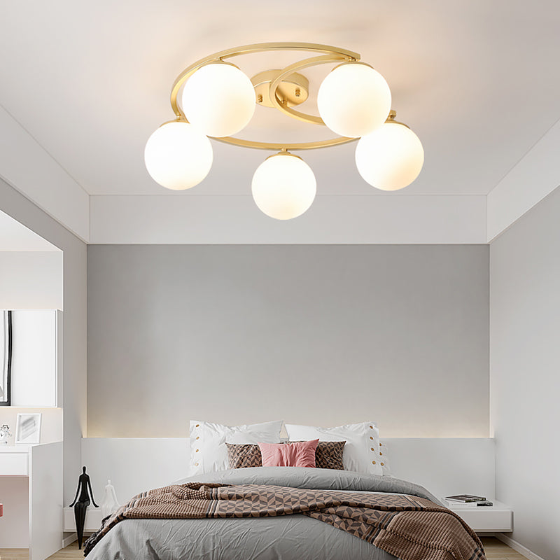 Glass Spherical Semi Flush Chandelier Nordic Gold Ceiling Flush Mount