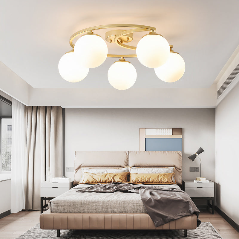 Glass Spherical Semi Flush Chandelier Nordic Gold Ceiling Flush Mount