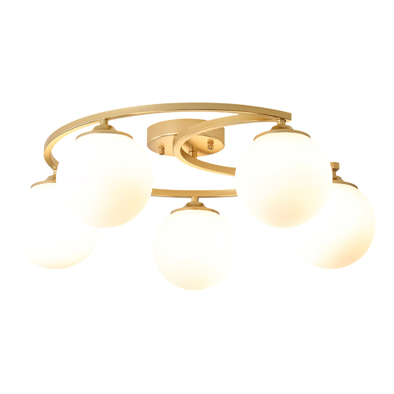 Glass Spherical Semi Flush Chandelier Nordic Gold Ceiling Flush Mount