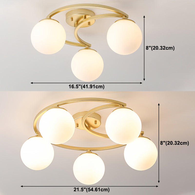 Glass Spherical Semi Flush Chandelier Nordic Gold Ceiling Flush Mount