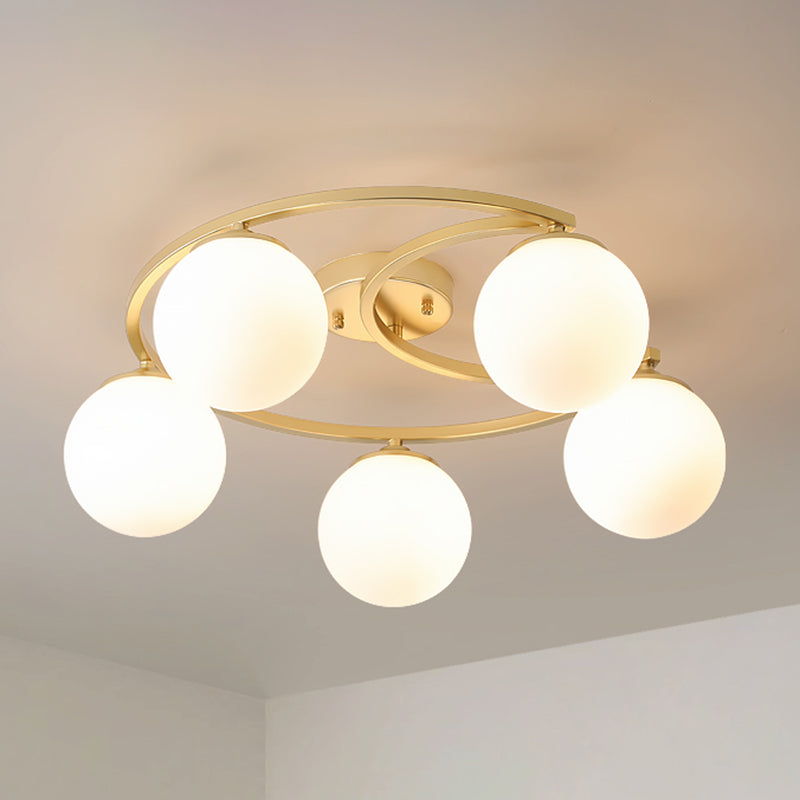 Glass Spherical Semi Flush Chandelier Nordic Gold Ceiling Flush Mount