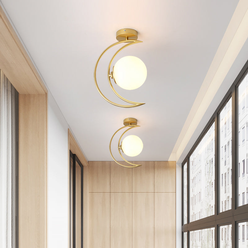 Moon Shape Aisle Ceiling Light Fixture Glass Nordic Semi Flush Light Fixture