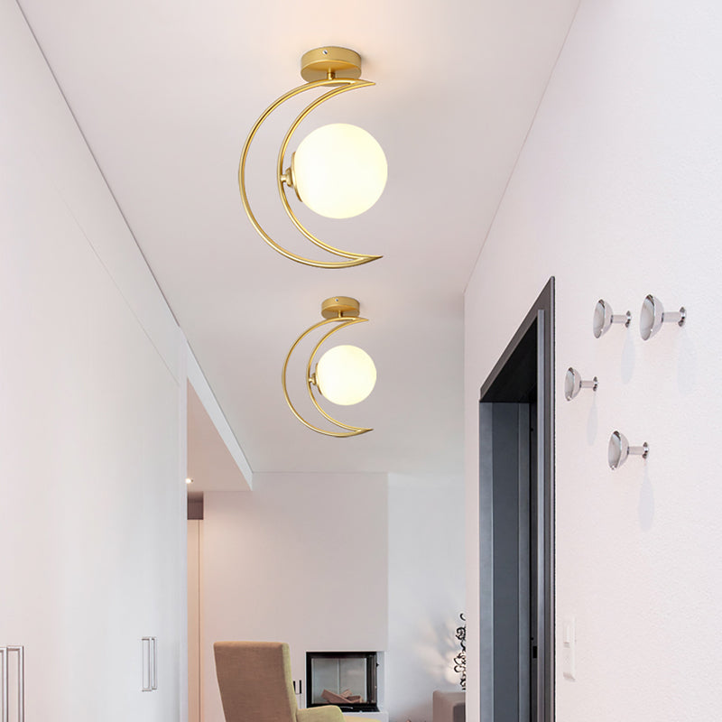 Moon Shape Aisle Ceiling Light Fixture Glass Nordic Semi Flush Light Fixture