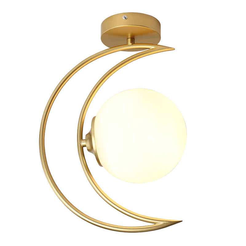 Moon Shape Aisle Ceiling Light Fixture Glass Nordic Semi Flush Light Fixture