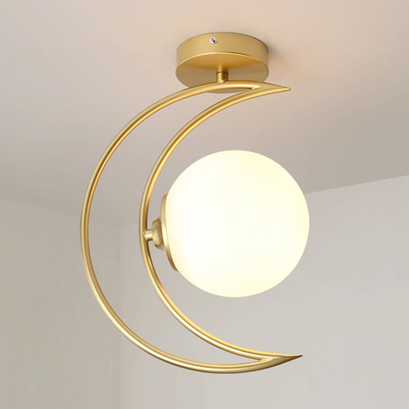 Moon Shape Aisle Ceiling Light Fixture Glass Nordic Semi Flush Light Fixture