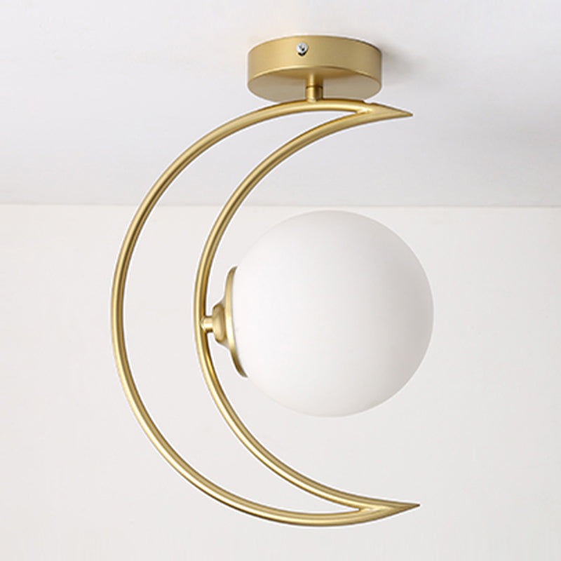 Moon Shape Aisle Ceiling Light Fixture Glass Nordic Semi Flush Light Fixture