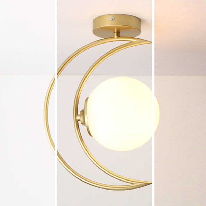 Moon Shape Aisle Ceiling Light Fixture Glass Nordic Semi Flush Light Fixture