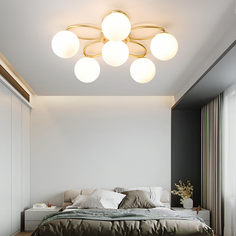 Glass Floral Semi Flush Ceiling Light Nordic Ceiling Lighting in Gold
