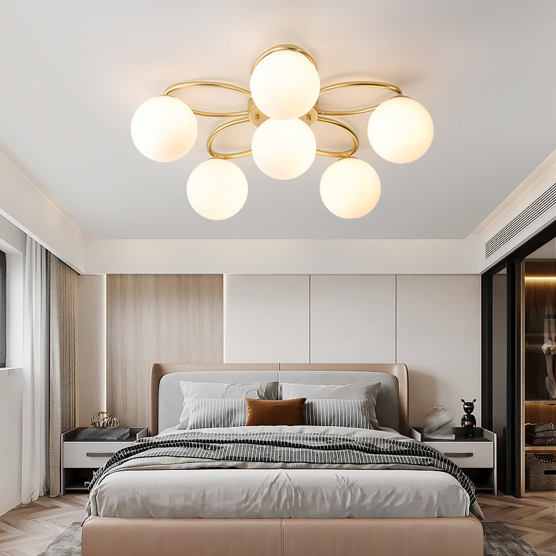 Glass Floral Semi Flush Ceiling Light Nordic Ceiling Lighting in Gold