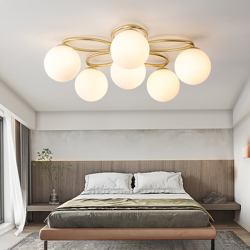 Glass Floral Semi Flush Ceiling Light Nordic Ceiling Lighting in Gold
