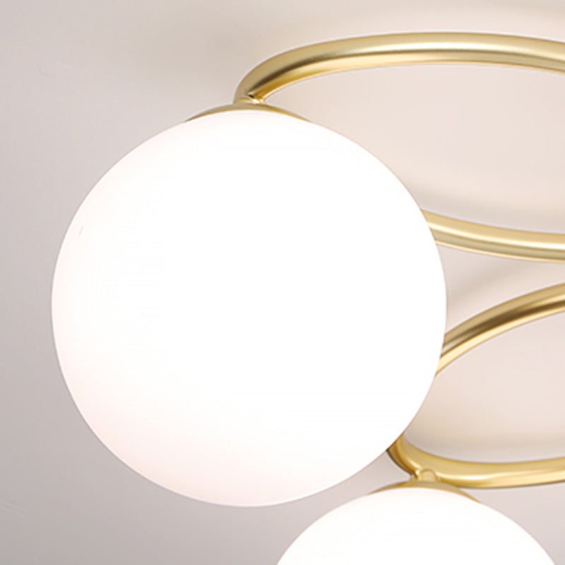 Glass Floral Semi Flush Ceiling Light Nordic Ceiling Lighting in Gold