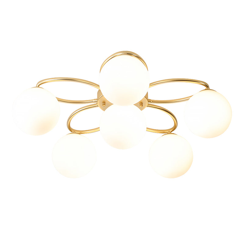 Glass Floral Semi Flush Ceiling Light Nordic Ceiling Lighting in Gold