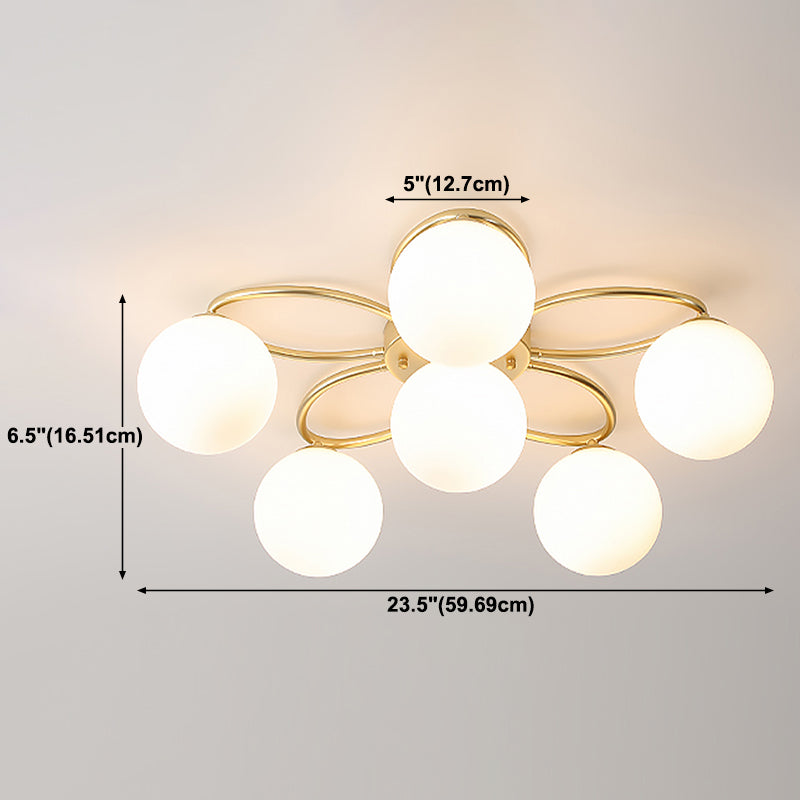 Glass Floral Semi Flush Ceiling Light Nordic Ceiling Lighting in Gold