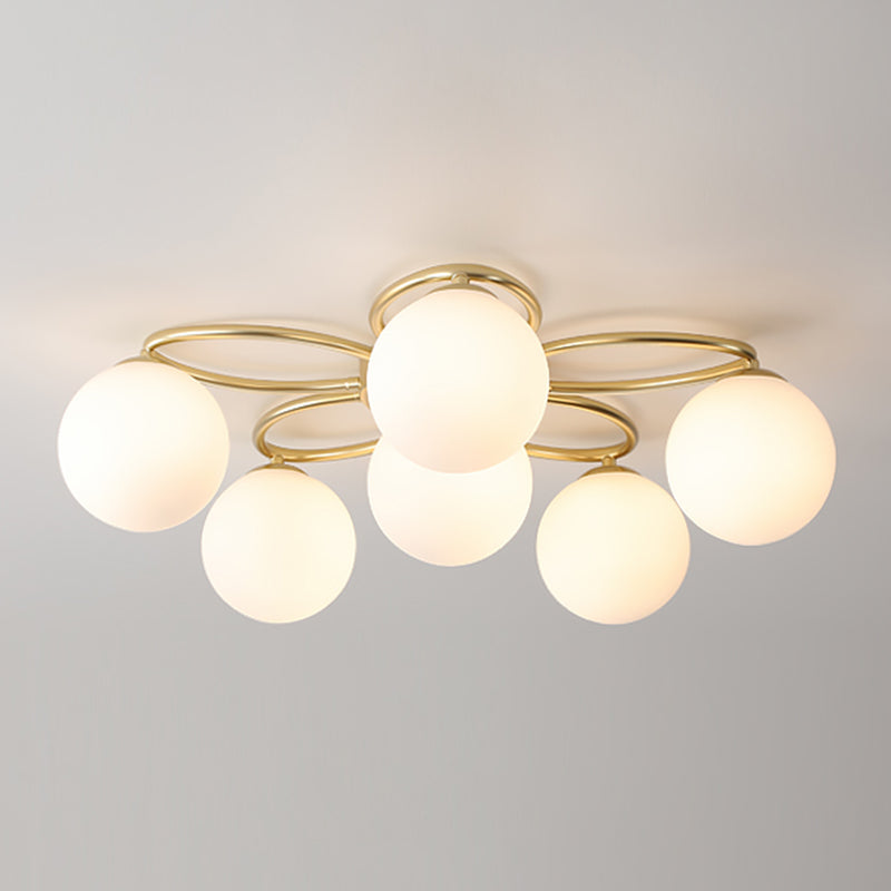Glass Floral Semi Flush Ceiling Light Nordic Ceiling Lighting in Gold