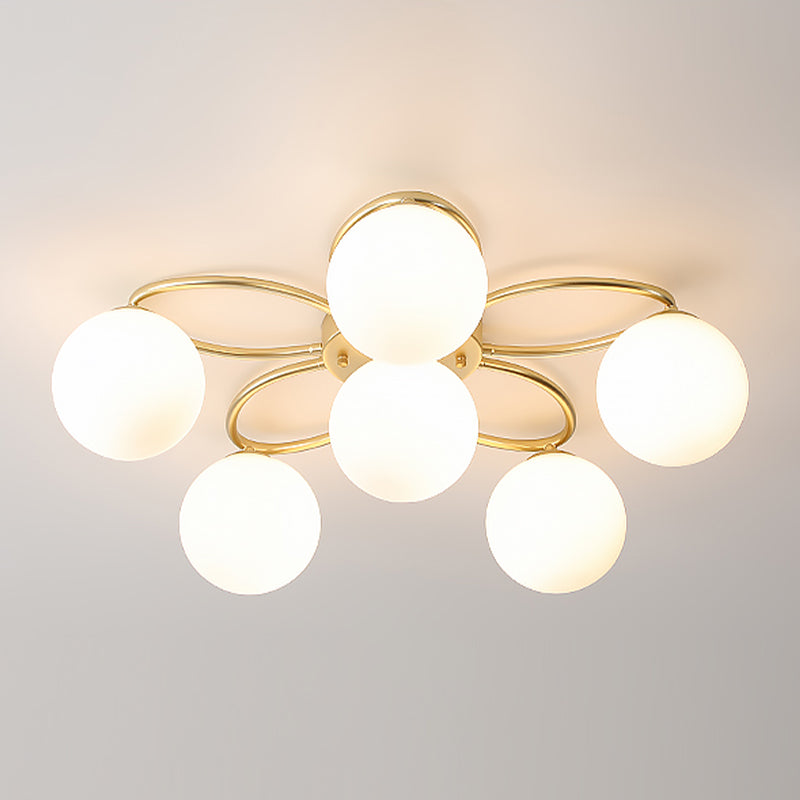 Glass Floral Semi Flush Ceiling Light Nordic Ceiling Lighting in Gold