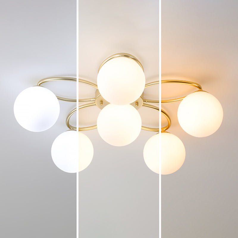 Glass Floral Semi Flush Ceiling Light Nordic Ceiling Lighting in Gold